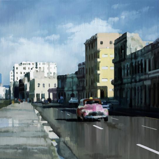 Havana Street 2019 oil on wood 110 x 110 cm - Jan Ros 