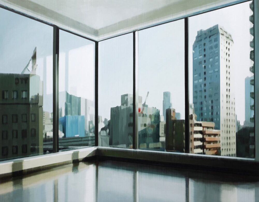 Empty Office View 2025 oil on wood 117 x 150 cm