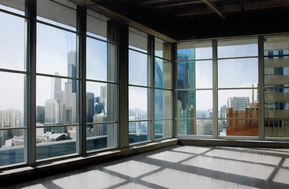 In The City 2021 oil on wood 105 x 160 cm