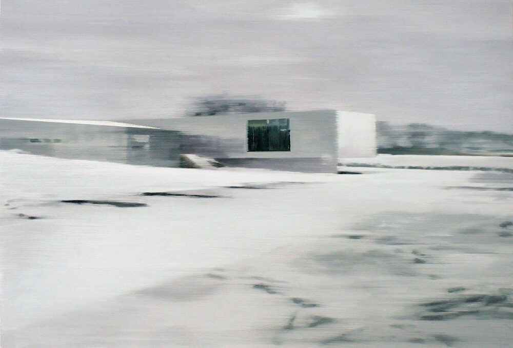 Office in Snow 2010 oil on wood 82 x 121 cm