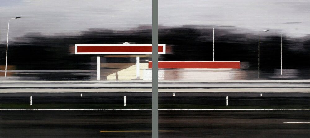 Service Station 2011 oil on wood dyptich